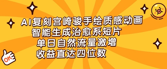 AI复刻宫崎骏手绘质感动画，智能生成治愈系短片，单日自然流量激增，收益直达四位数-资源鲟