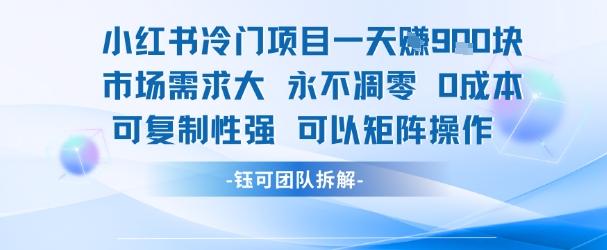 小红书冷门项目一天收益9张，市场需求大，0成本，可复制性强可以矩阵操作-资源鲟