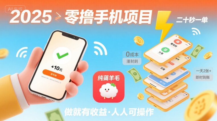 2025年零撸手机项目，二十秒一单，纯薅羊毛 一天2张+做就有-资源鲟