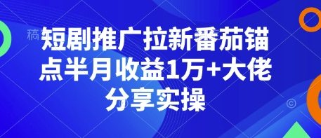 短剧推广拉新番茄锚点半月收益1万+大佬分享实操-资源鲟