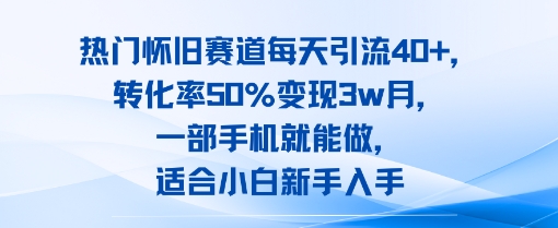 热门怀旧赛道每天引流40+，转化率50%月变现3w，一部手机就能做，适合小白新手入手-资源鲟