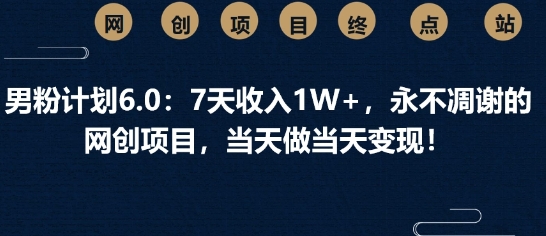 男粉计划6.0：7天收入1W+，永不凋谢的网创项目，当天做当天变现-资源鲟