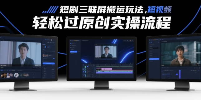 短剧三联屏搬运玩法，短剧搬运轻松过原创实操流程-资源鲟