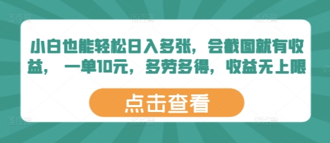 小白也能轻松日入多张，会截图就有收益， 一单10元，多劳多得，收益无上限-资源鲟