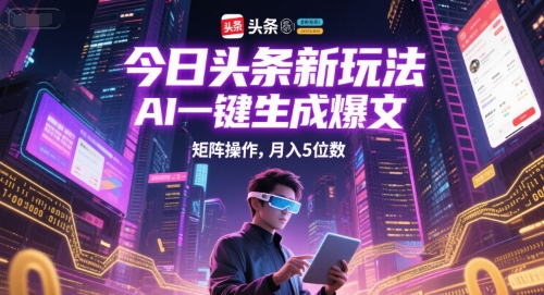 今日头条新玩法，AI一键生成爆文，矩阵操作，月入5位数-资源鲟