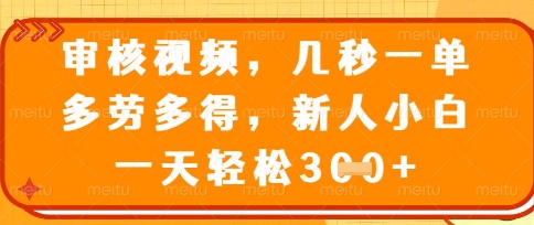 最新审核视频，几秒一单，多劳多得，新人小白一天轻松3张【揭秘】-资源鲟