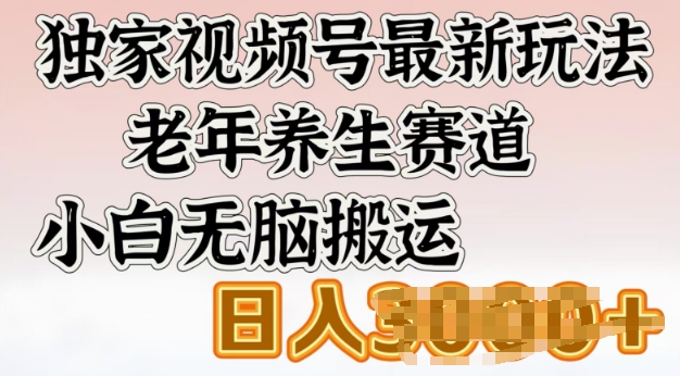 独家视频号最新玩法，老年养生赛道，小白无脑搬运，日入多张-资源鲟