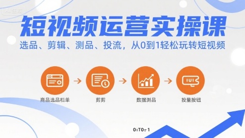 短视频运营实操课，选品、剪辑、测品、投流，从0到1轻松玩转短视频-资源鲟