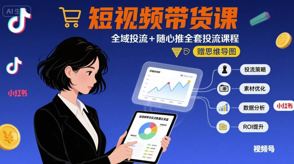 最新短视频带货课，全域投流+随心推全套投流课程+思维导图-资源鲟