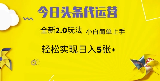 今日头条代运营，新2.0玩法，小白轻松做，每日实现躺Z5张【揭秘】-资源鲟