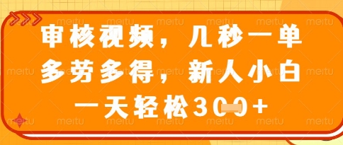视频审核员，几秒一单，不限时间，不限地点，多做多得，新人小白一天轻松几张+【揭秘】-资源鲟