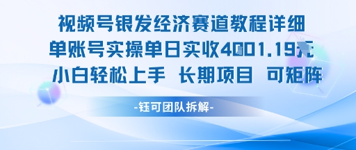 视频号银发经济赛道单账号实操单日实收1k+，小白轻松上手长期项目-资源鲟