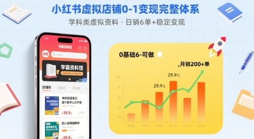 小红书虚拟店铺0-1变现完整体系：卖学科类虚拟资料，一天6张+，很稳定【已完结】-资源鲟