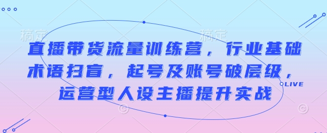 直播带货流量训练营，行业基础术语扫盲，起号及账号破层级，运营型人设主播提升实战-资源鲟