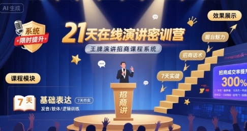 21天在线演讲密训营，王牌演讲招商课程系统-资源鲟
