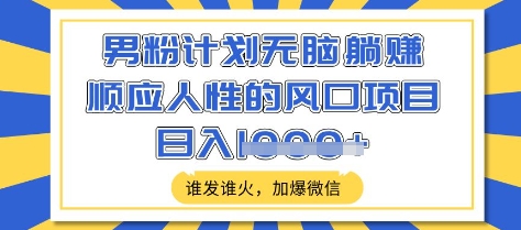 男粉计划无脑躺Z，顺应人性的风口项目，谁发谁火，加爆微信，日入多张【揭秘】-资源鲟