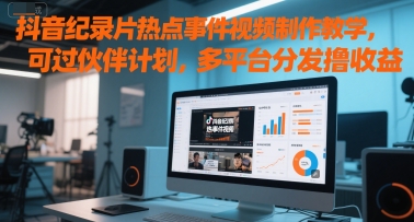 抖音纪录片热点事件视频制作教学，可过伙伴计划，多平台分发撸收益-资源鲟