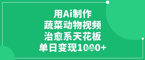 用Ai制作蔬菜动物视频，治愈系天花板，单日变现1k-资源鲟