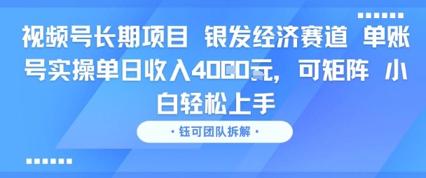 视频号长期项目 银发经济赛道 单账号实操单日收入1k，可矩阵 小白轻松上手-资源鲟