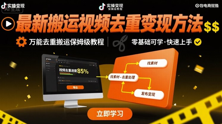 最新搬运视频去重变现方法，万能去重搬运保姆级教程-资源鲟