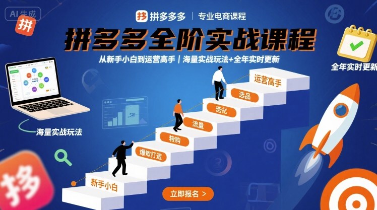 拼多多全阶实战课程，从新手小白到运营高手，海量实战玩法+全年实时更新【2025年9月更新】-资源鲟