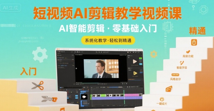 短视频AI剪辑教学视频课，入门到精通-资源鲟