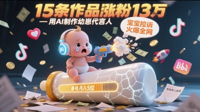 用AI制作幼崽代言人，宝宝的控诉火爆全网，15条作品涨粉13W，单号月入5位数实操教程-资源鲟