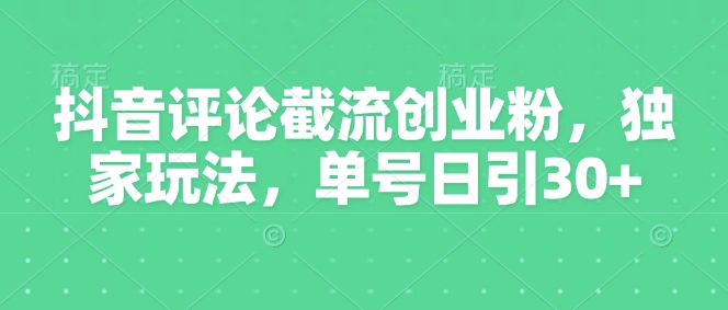抖音评论截流创业粉，独家玩法，单号日引30+-资源鲟