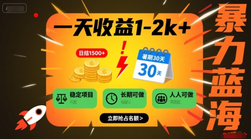 一天收益1-2k+ 稳定项目，暑期暴力蓝海项目，长期稳定，人人可做【揭秘】-资源鲟