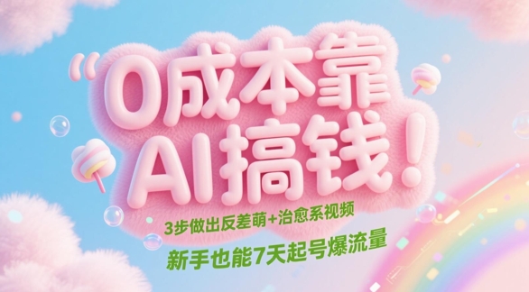 0成本靠AI搞钱！3步做出反差萌+治愈系视频，新手也能7天起号爆流量-资源鲟
