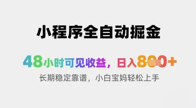 小程序全自动掘金，48小时可见收益，日入8张+长期稳定靠谱，小白宝妈轻松上手【揭秘】-资源鲟