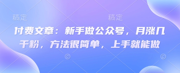 付费文章：新手做公众号，月涨几干粉，方法很简单，上手就能做-资源鲟