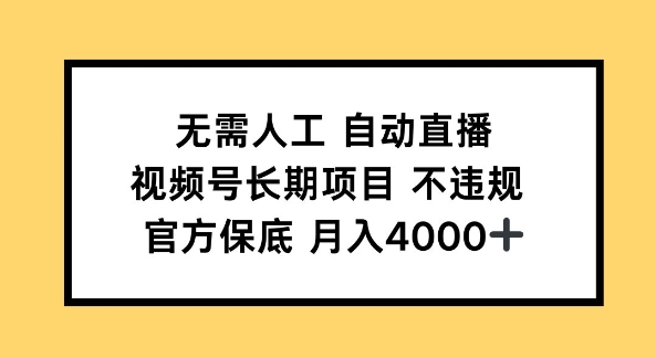 无需人工自动直播，视频号长期项目 不违规，官方保底月入4k左右-资源鲟