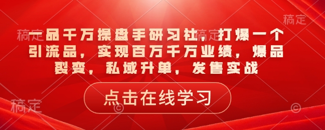 一品千万操盘手研习社，打爆一个引流品，实现百万千万业绩，爆品裂变，私域升单，发售实战-资源鲟