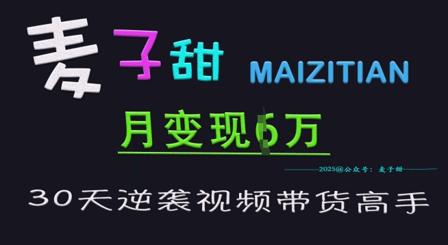麦子甜30天逆袭视频带货高手，单月变现6W加特训营-资源鲟