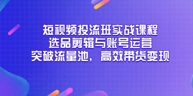 （14868期）短视频投流班实战课程，选品剪辑与账号运营，突破流量池，高效带货变现-资源鲟