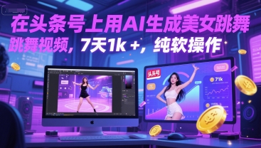 在头条号上用AI生成美女跳舞视频，7天1k+，纯软件操作-资源鲟