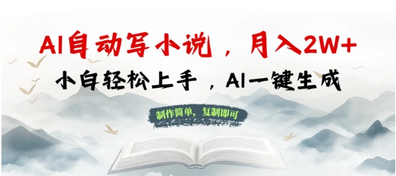 AI自动写小说，制作简单，复制即可，月入过W+，小白轻松上手，AI一键生成-资源鲟