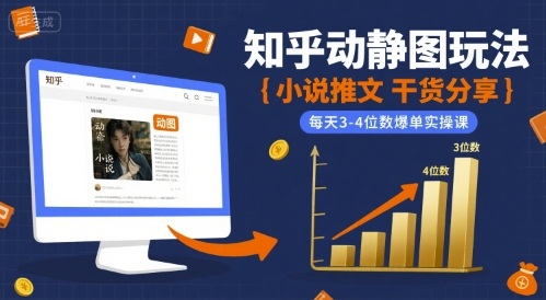 小说推文干货分享之知乎动静图玩法，每天3-4位数爆单实操课-资源鲟