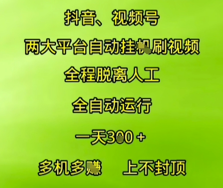 抖音视频号两大平台自动运行，全程脱离人工，自动获取收益，一天3张+，多机多挣，上不封顶【揭秘】-资源鲟