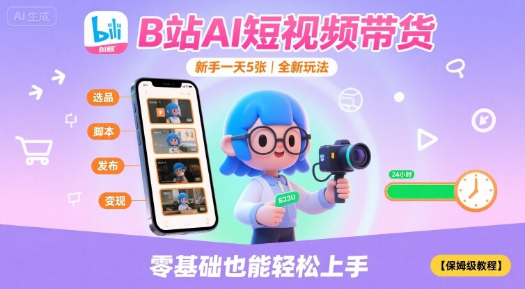B站AI短视频带货，新手一天5张，全新玩法【保姆级教程】-资源鲟