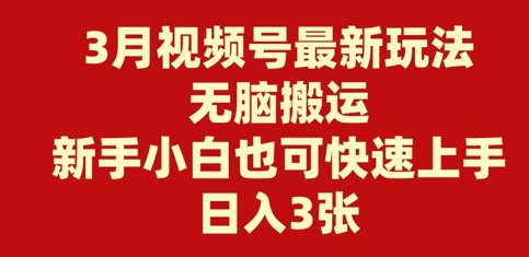 3月视频号最新玩法，无脑搬运，新手小白也可快速上手，日入3张-资源鲟