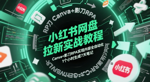 小红书网盘拉新实战教程，Canva+影刀RPA实现内容全自动化，1个小时生成7天笔记-资源鲟