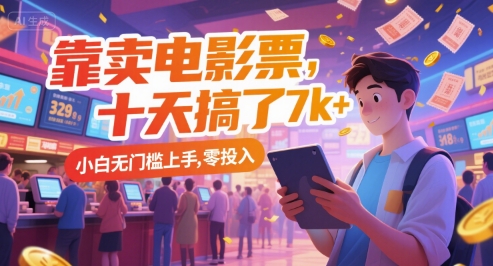 靠卖电影票，十天搞了7k+，小白无门槛上手，零投入【揭秘】-资源鲟