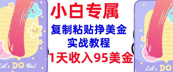 复制粘贴挣美金，0门槛，1天收入95美刀，3分钟学会，内部教程(首次公开)-资源鲟