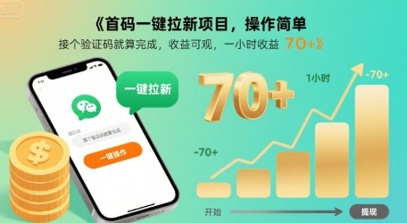 首码一键拉新项目，操作简单，接个验证码就算完成，收益可观， 一小时收益70+【揭秘】-资源鲟