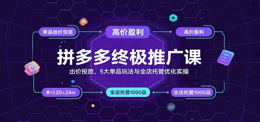 拼多多终极推广课：出价投放、5大单品玩法与全店托管优化实操-资源鲟