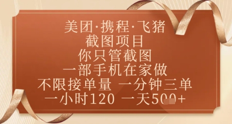 飞猪美团截图项目，你只管截图，一部手机在家做，正规平台无套路，一天5张+【揭秘】-资源鲟