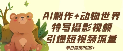 AI制作动物世界特写摄影视频+引爆短视频流量+单日变现多张-资源鲟