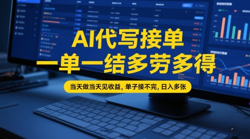AI代写接单，一单一结多劳多得，当天做当天见收益，单子接不完，日入多张【全网最全实操课程】-资源鲟